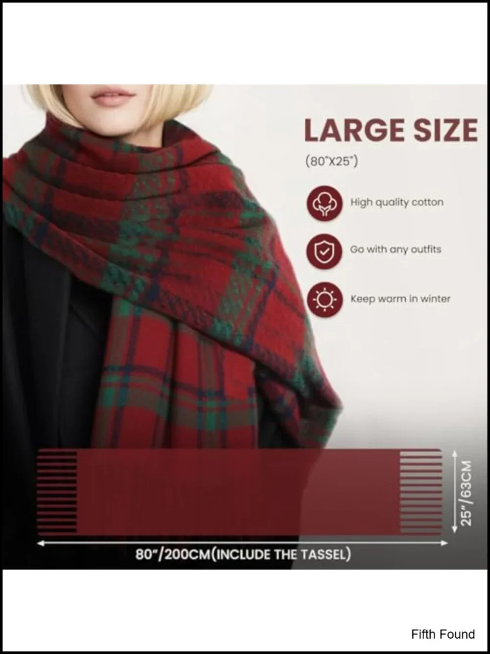 Winter Scarf Women Cashmere Feel Oversized Plaid Blanket Shawl Tassels